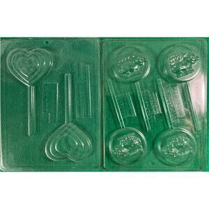 Set of 2 VALENTINES DAY Chocolate Candy Lollipop Plastic Mold Hearts and Cows